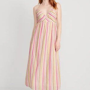 ⚡️ Multicolor Retro Stripe Fit & Flare Striped Halter Maxi Dress